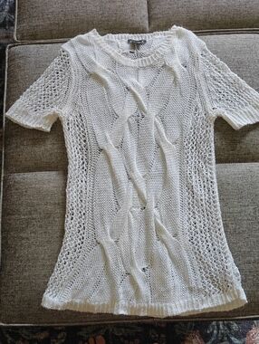 Theory White Open-Weave Short Sleeve Knit Top